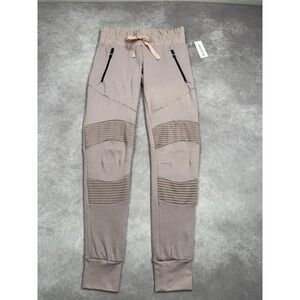 Beloforte Moto Jogger Pants Womens XS Taupe‎ Ribbed Knee Zipper Pockets Stretch